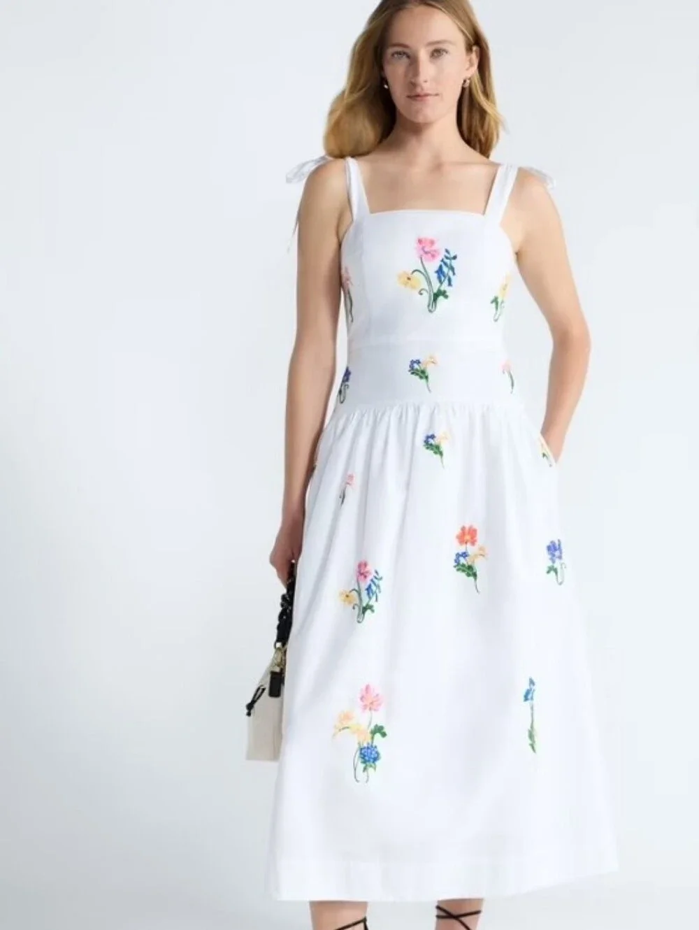 Free Asssembly White Floral Tie-Shoulder Midi Dress